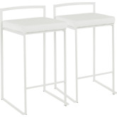 Fuji Stackable 27" Counter Stool in White Velvet & White Metal (Set of 2)
